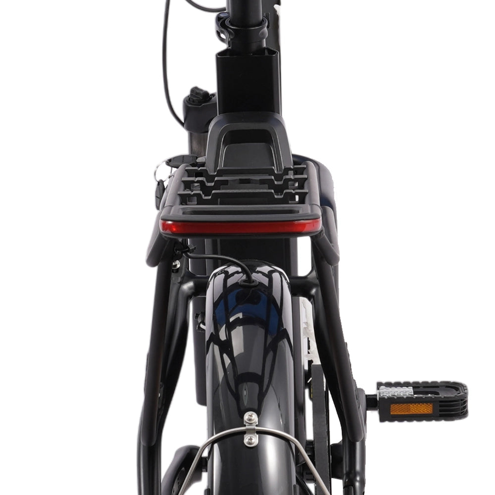 Hygge Herlev Auto E-Bike rear rack detail with integrated rear light and utility-focused frame design