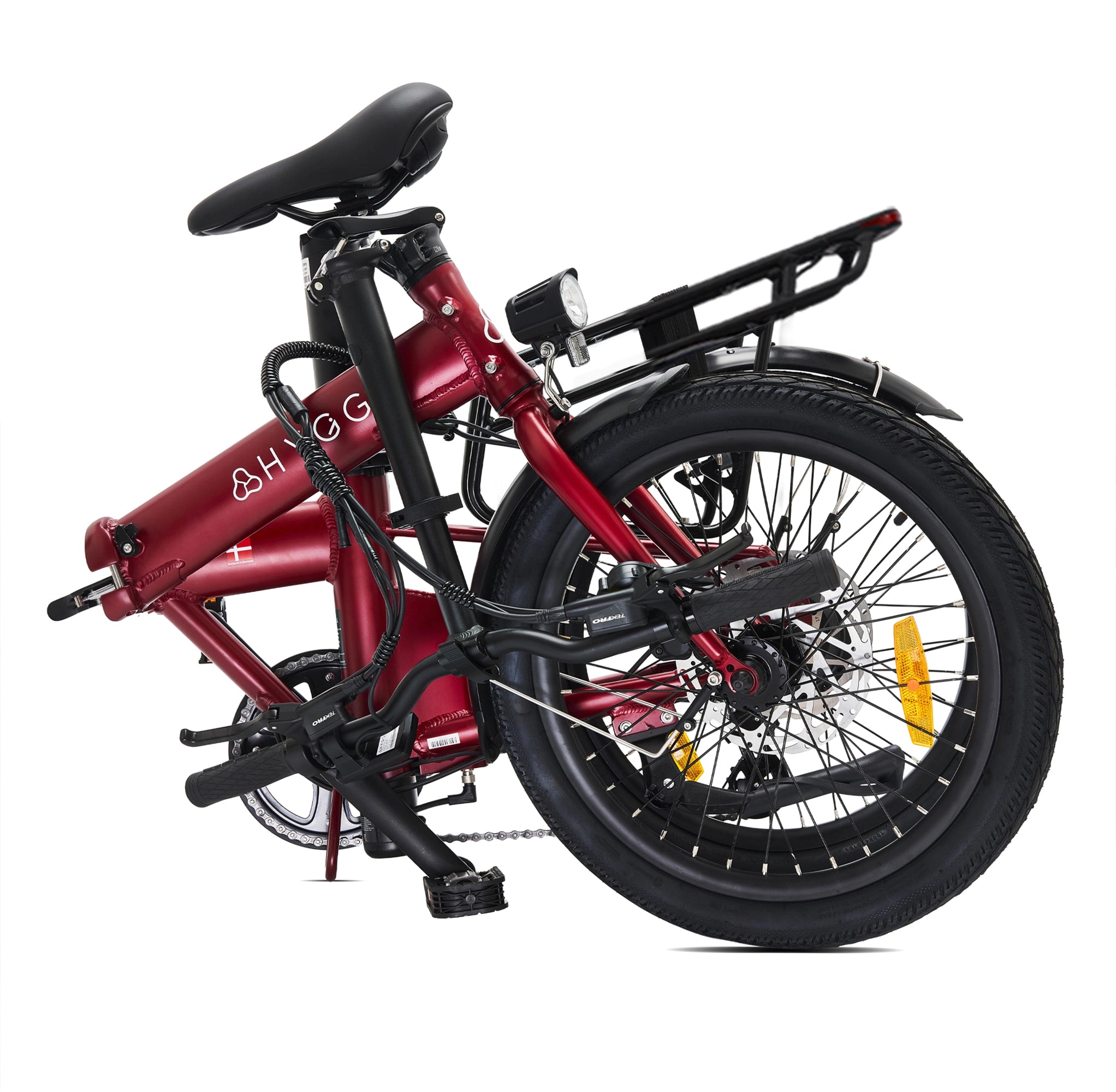 Hygge Virum Folding E-Bike folded into a compact lightweight design for easy transport and storage