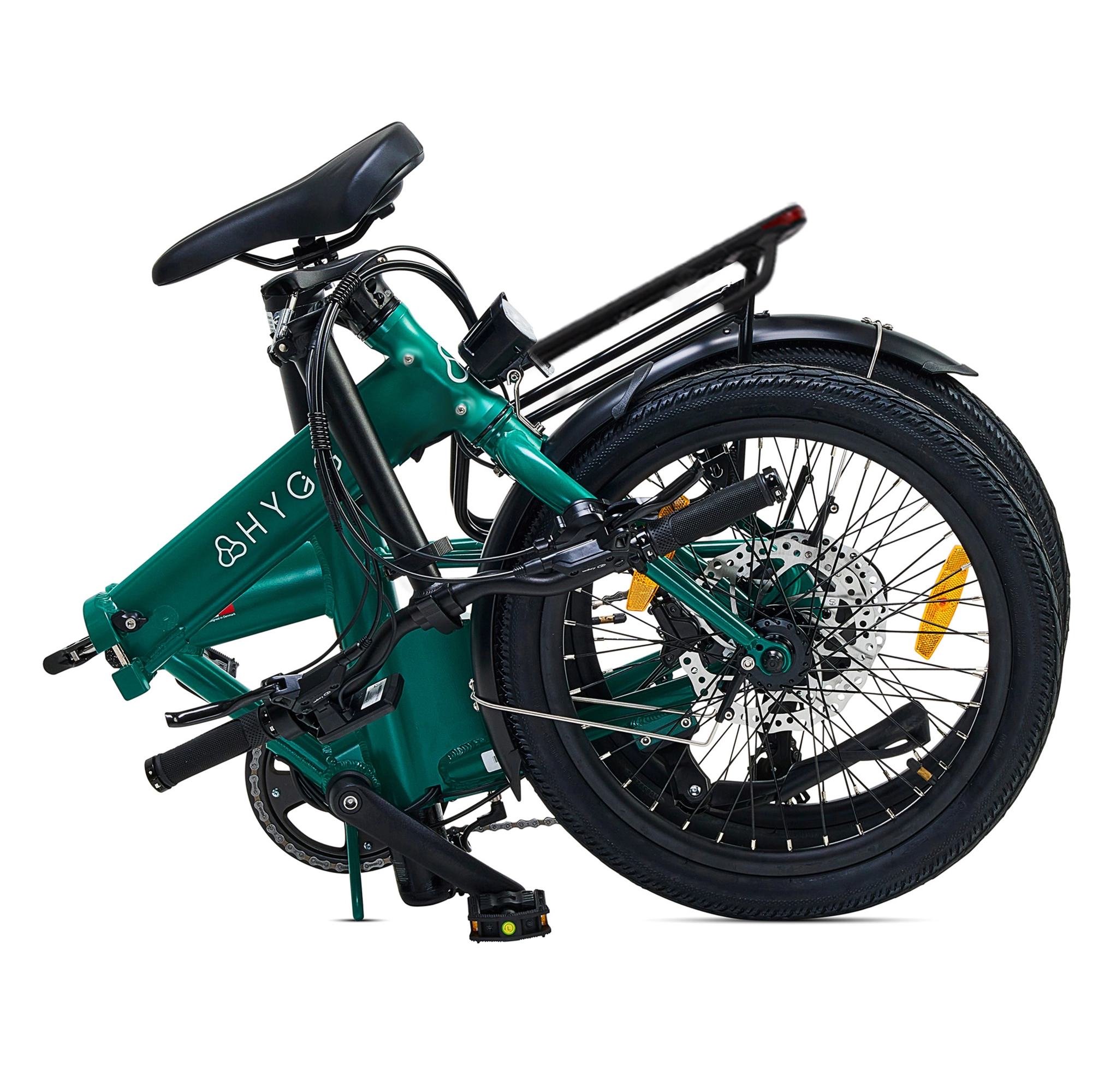 Hygge Virum Folding E-Bike folded into a compact lightweight design for easy transport and storage