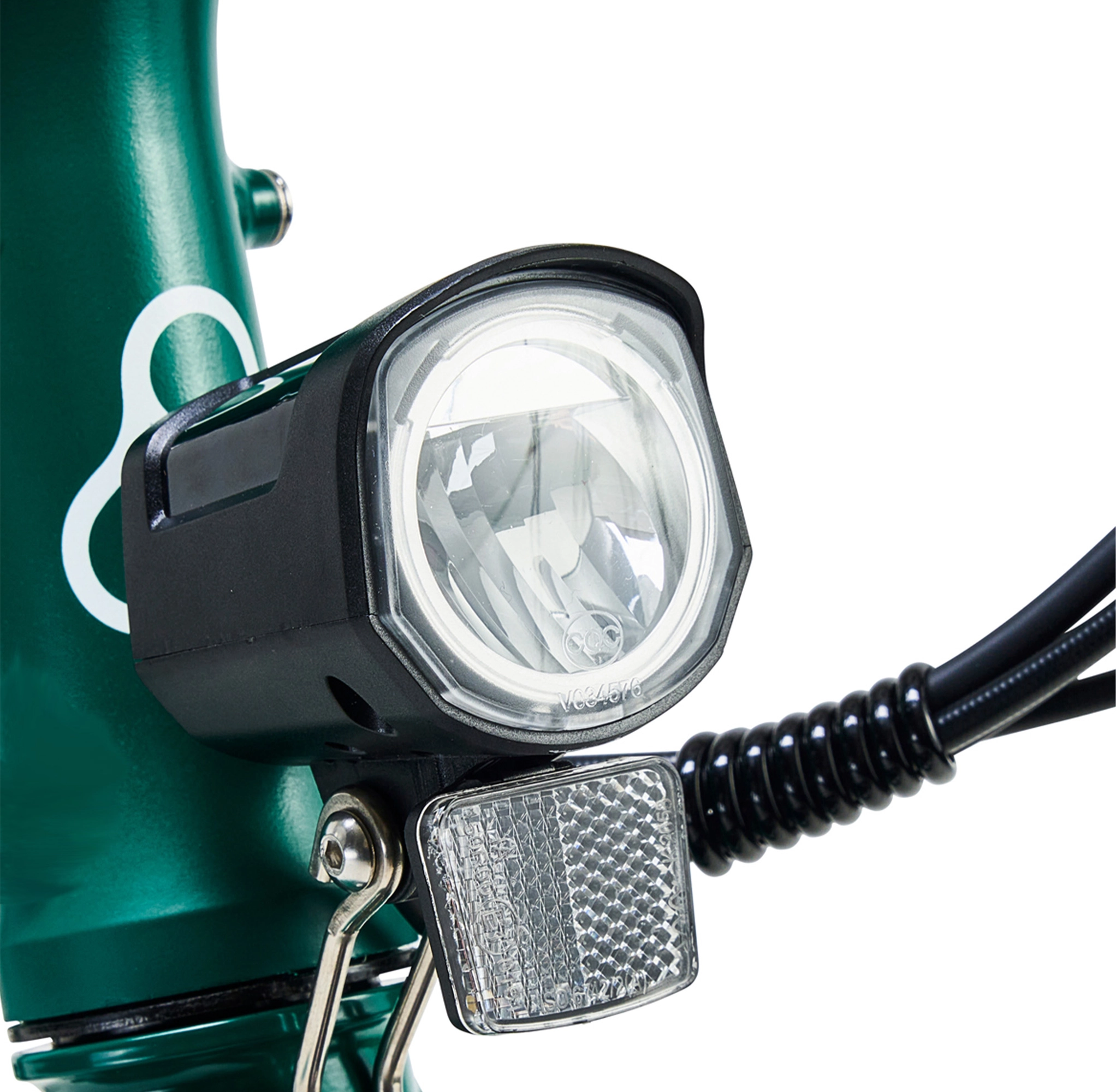 Hygge Virum Folding E-Bike integrated LED front light for enhanced visibility and urban commuting safety
