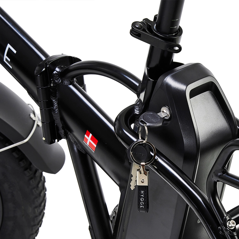 Hygge Vester Fat Tyre E-Bike integrated Samsung battery with secure key lock system and folding frame design