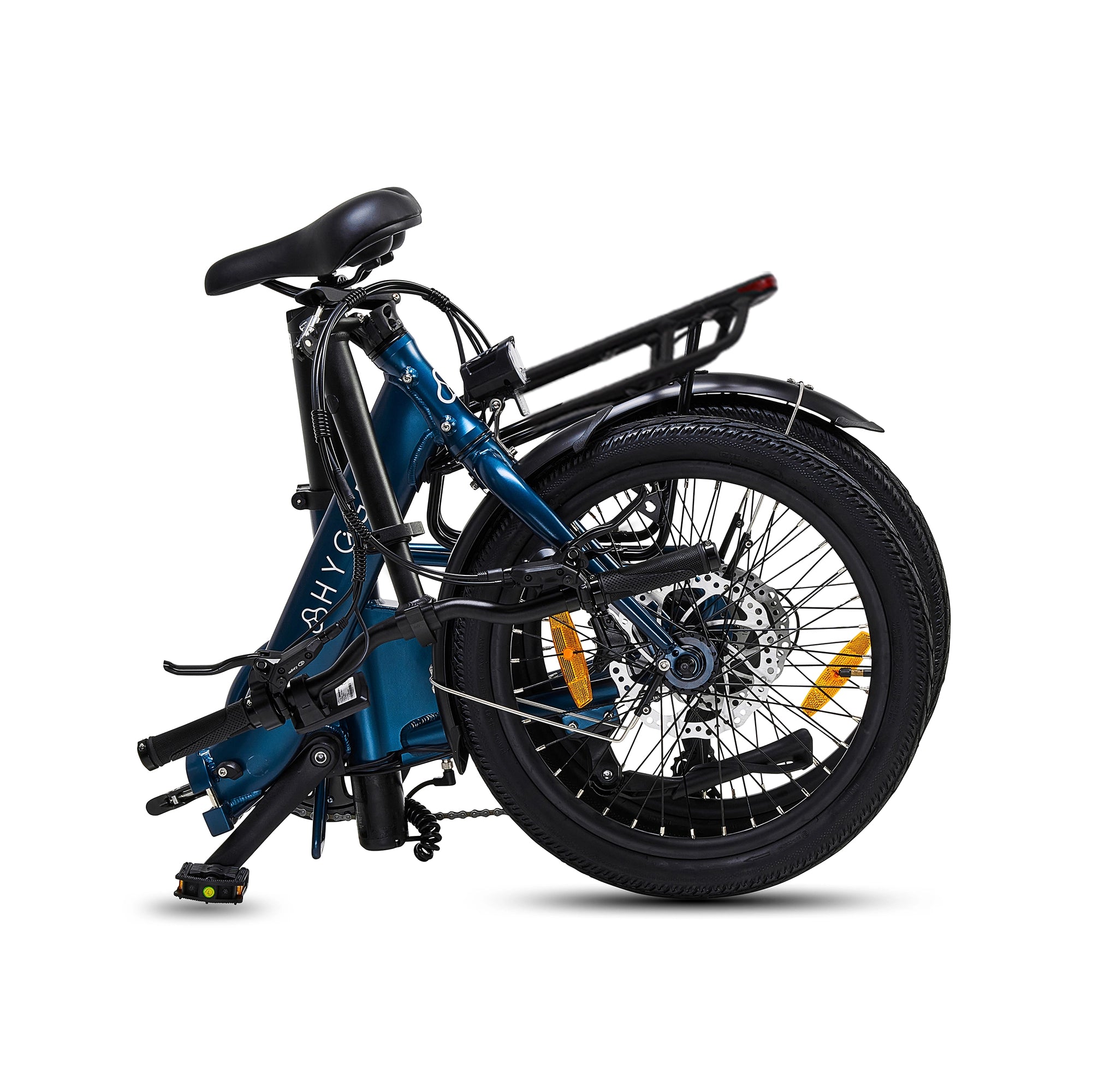 Hygge Virum Step Folding E-Bike folded into compact form for easy storage and urban travel