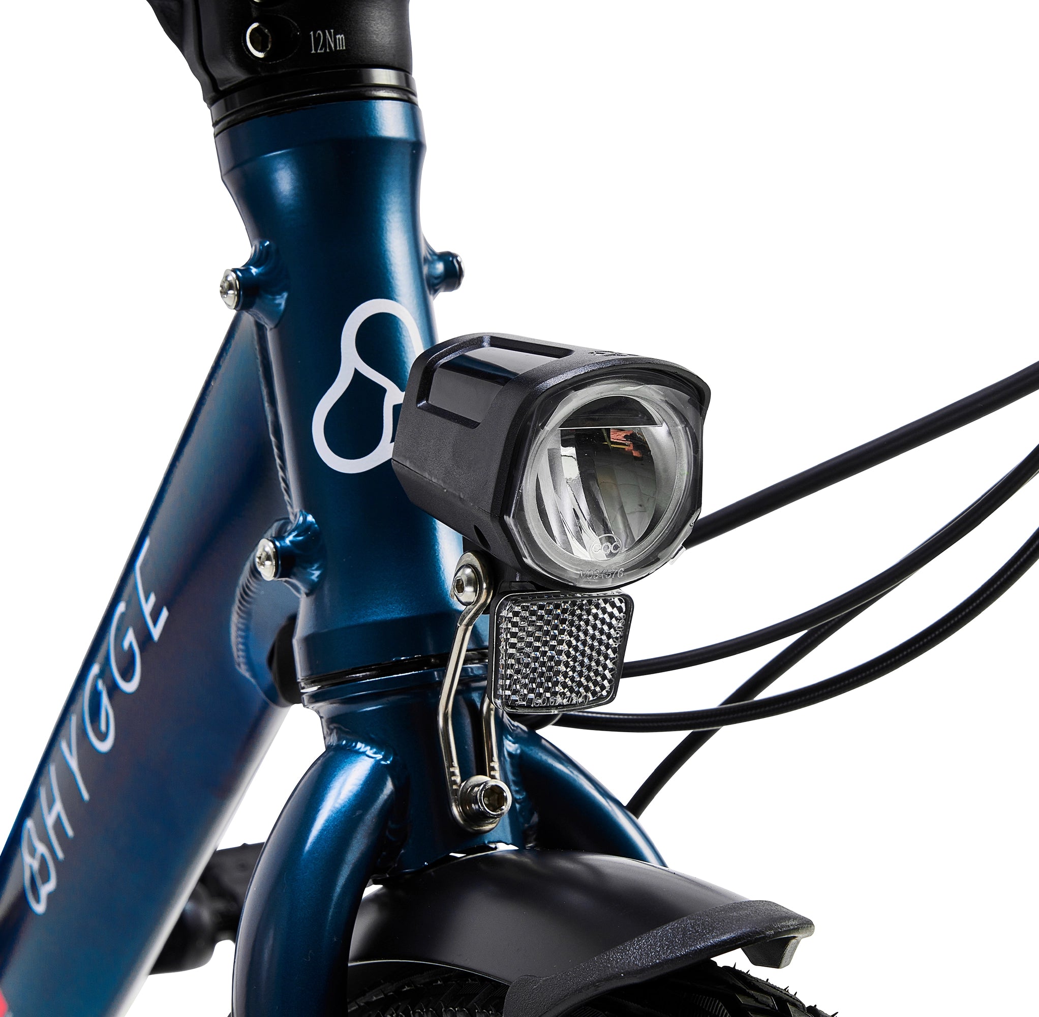 Hygge Virum Step Folding E-Bike front LED light detail with compact urban commuting design